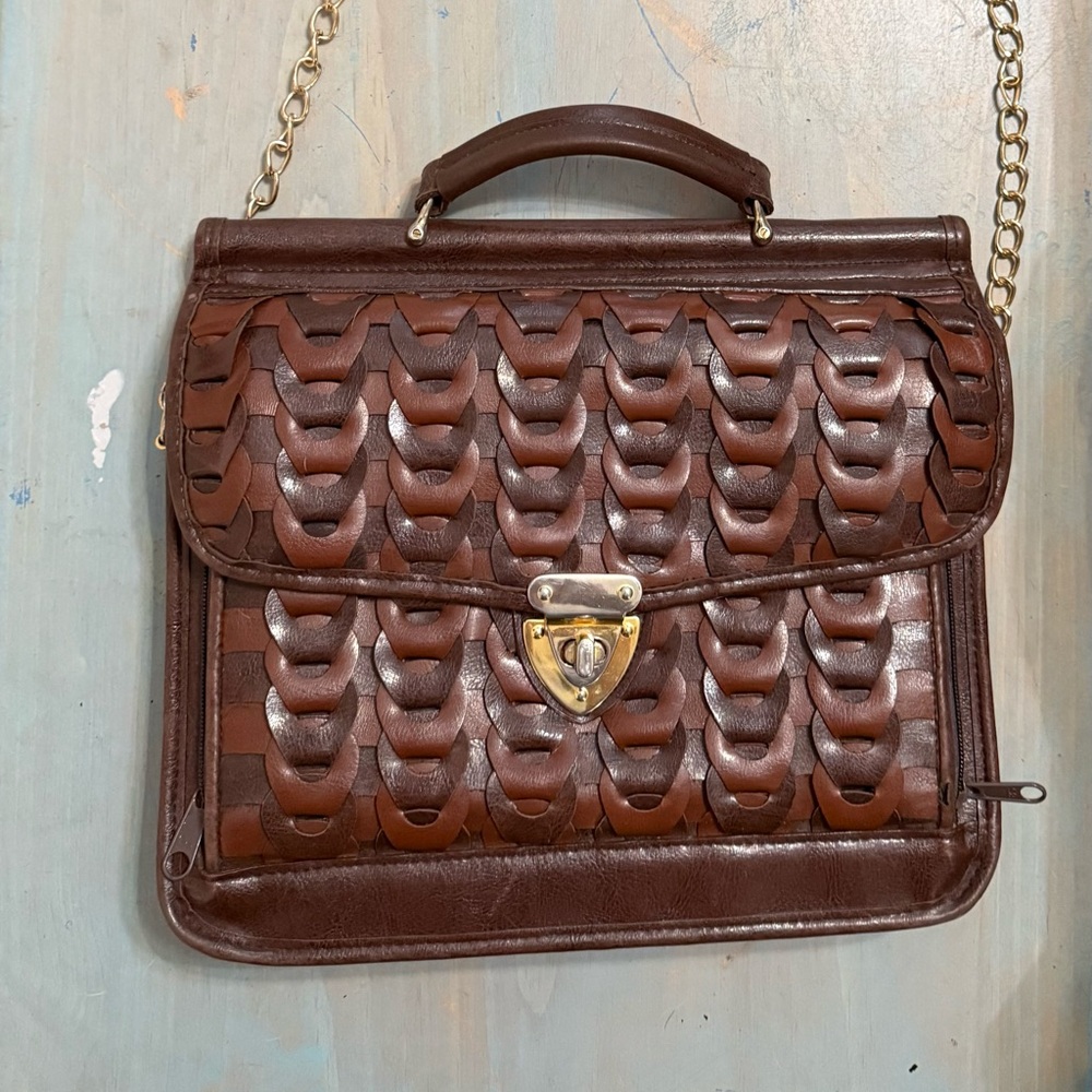 Brown Leather Women Bag with Chain Strap